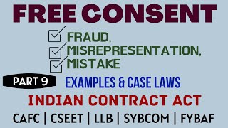 Fraud  Misrepresentation  Mistake  Free Consent  Indian Contract Act  Caselaws  Example [upl. by Witty]