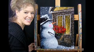 How to Paint GIFT FROM A SNOWMAN with Acrylic  Paint and Sip at Home  Fun Step by Step Tutorial [upl. by Rabelais]