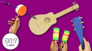 4 MUSICAL INSTRUMENTS you can make at home  FastnEasy  DIY Labs [upl. by Alaj]