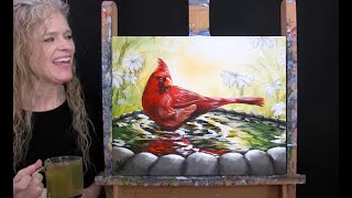 Learn How to Paint CARDINAL BIRD BATH with Acrylic  Paint and Sip at Home  Step by Step Tutorial [upl. by Slaughter933]