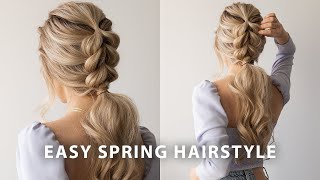 EASY BRAIDED PONYTAIL HAIRSTYLE SPRING 🌷 Wedding Bridal Long Hair [upl. by Cloots633]