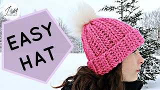 HOW TO CROCHET THE EASIEST HAT EVER  Beginners Crochet Hat  Adult Unisex Hat  Crochet Ribbed Hat [upl. by Eciryt]