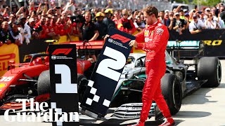 Sebastian Vettel moves No 1 board away from Hamiltons car after losing Canadian GP [upl. by Yelir706]