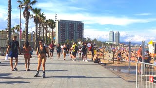 Barcelona Spain Beach Walk along Platja de Sant Sebastià in August 2021 [upl. by Adnal669]